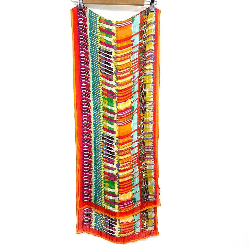 Echo 100% Silk Scarf Colorful Abstract Stripe Multicolor Sheer Long Rectangle